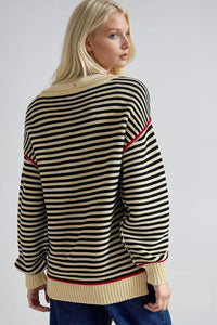 STRIPED TEXTURED BOATNECK PULLOVER SWEATER W1582TIA