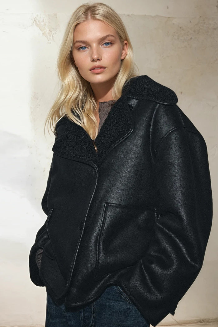 OVERSIZED TEXTURED COAT WITH TEDDY LINING W6210JIA
