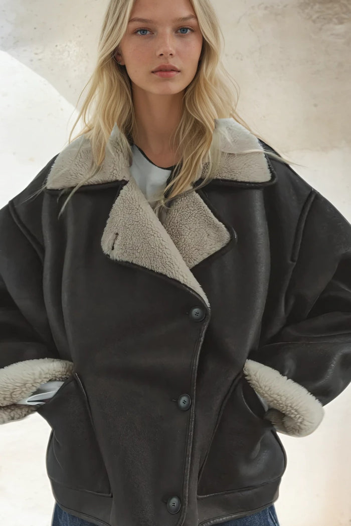 OVERSIZED TEXTURED COAT WITH TEDDY LINING W6210JIA