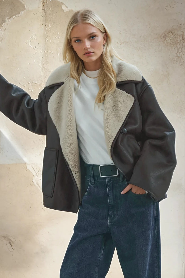 OVERSIZED TEXTURED COAT WITH TEDDY LINING W6210JIA