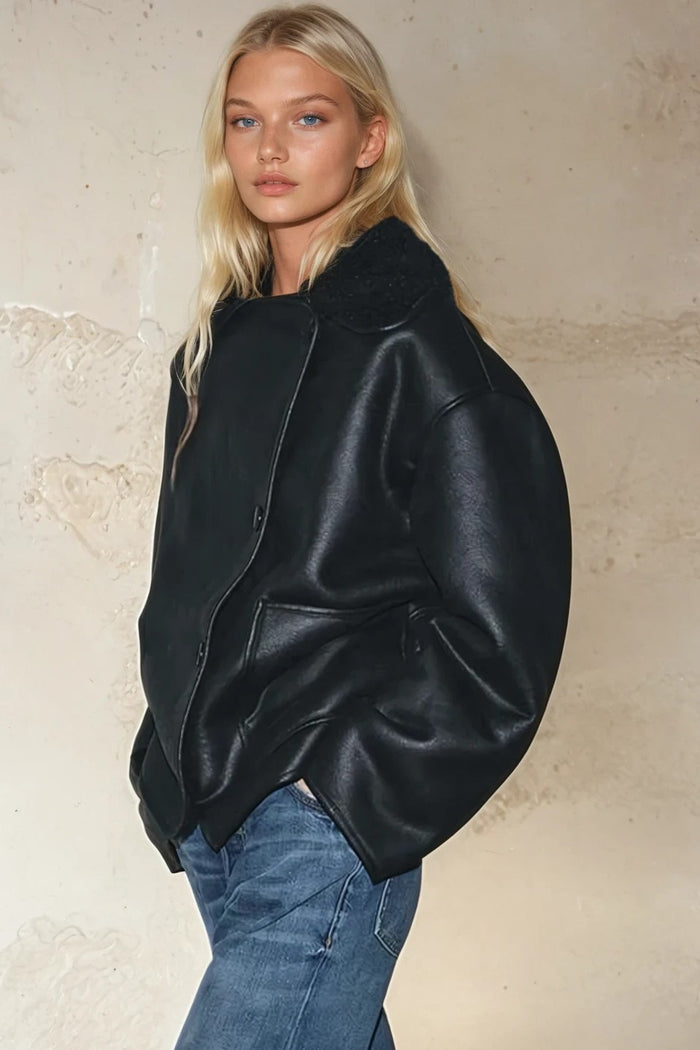 OVERSIZED TEXTURED COAT WITH TEDDY LINING W6210JIA