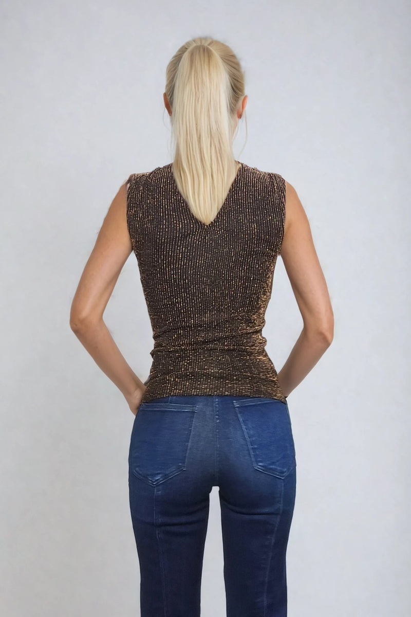 SHEER RIBBED LUXE HALTER DETAIL SLEEVELESS TOP W1567TA