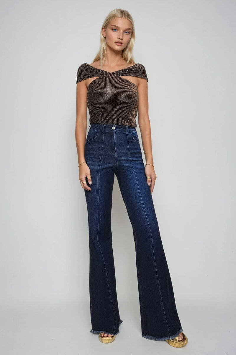 SHEER RIBBED LUXE HALTER DETAIL SLEEVELESS TOP W1567TA