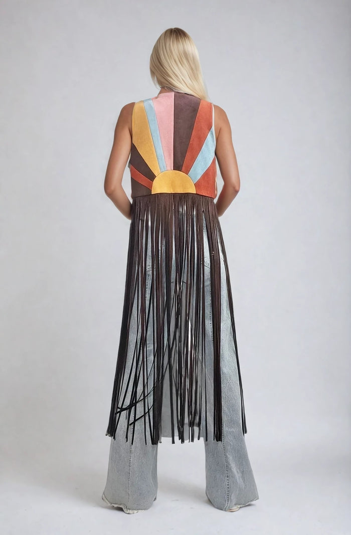 MAXI COLORBLOCK SUNRISE FAUX SUEDE VEST W6312JIB