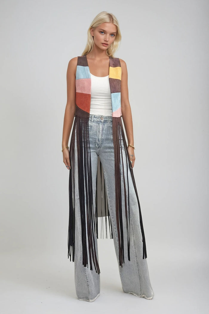 MAXI COLORBLOCK SUNRISE FAUX SUEDE VEST W6312JIB