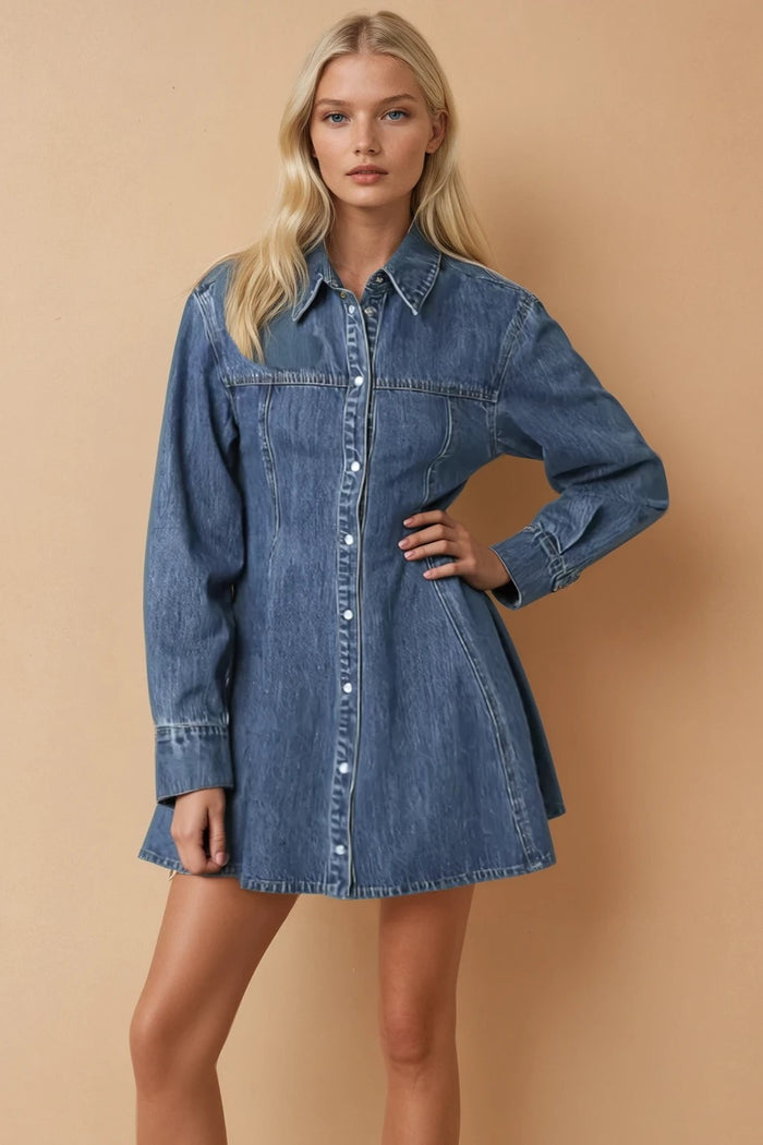 LONG SLEEVE DENIM MINI DRESS W3140DIA