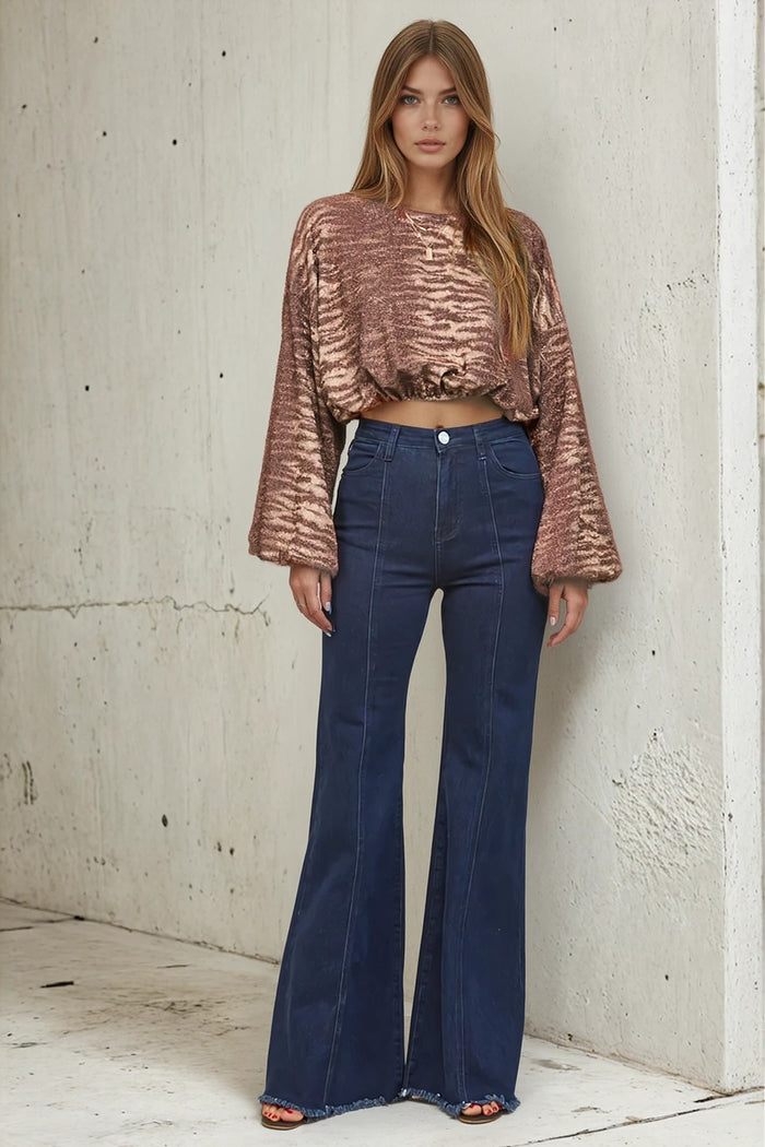 PRINTED CROPPED KNIT TOP W1485TA