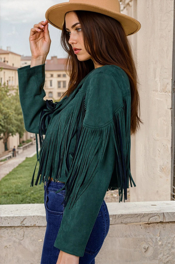 FRINGED SUEDE JACKET - W2122JIA HUNTER GREEN