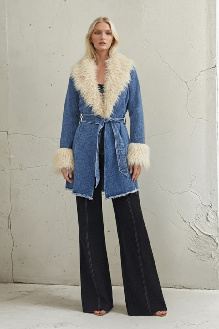 FAUX FUR DENIM COAT W6376JIA
