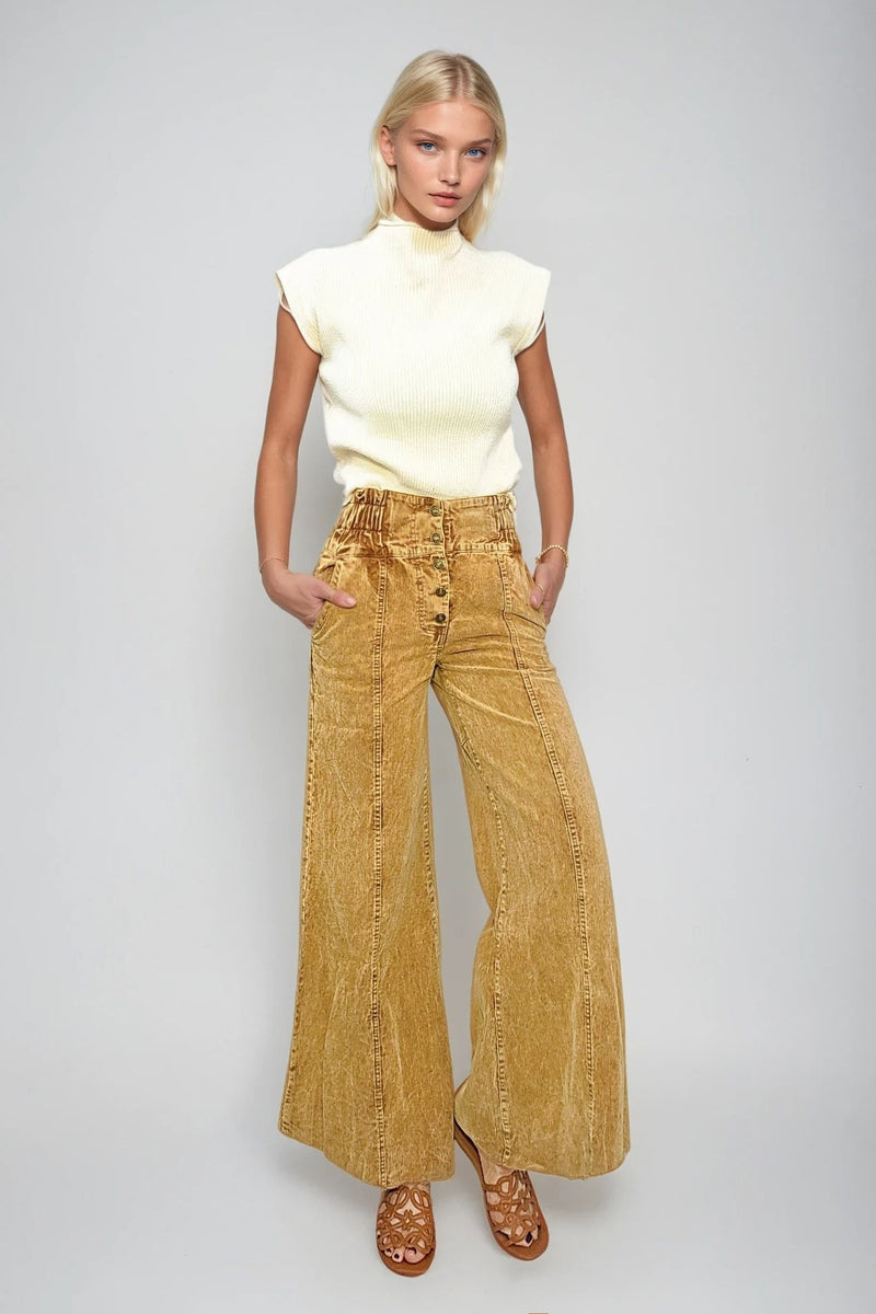 DISTRESSED CORDUROY CULOTTE PANTS W2027PIA