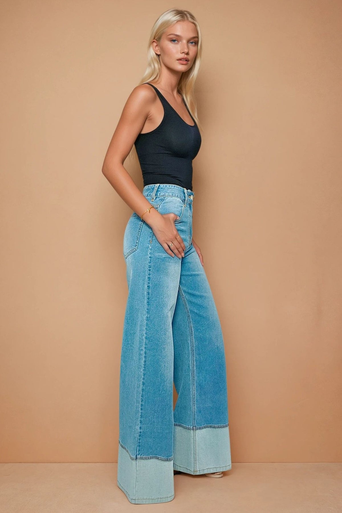 PREMIUM MID RISE CUFFED FULL LENGTH JEANS W2442PIB