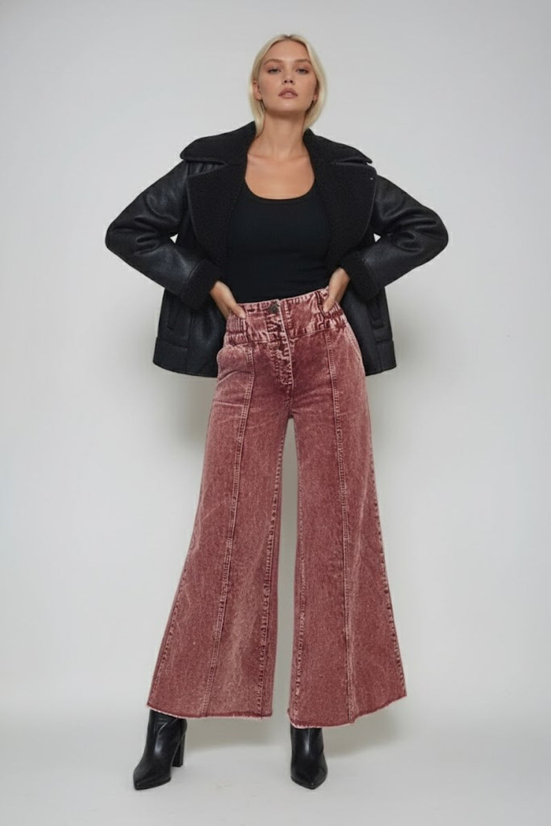 DISTRESSED CORDUROY CULOTTE PANTS W2027PIA