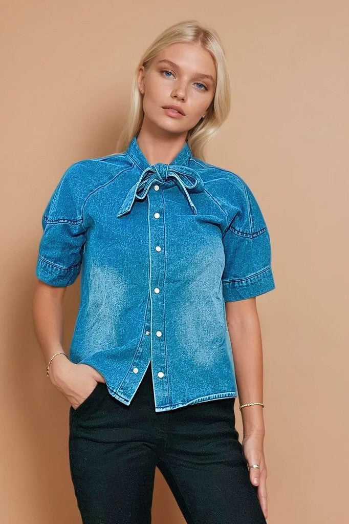 TIE NECK DENIM BLOUSE W1597TIA