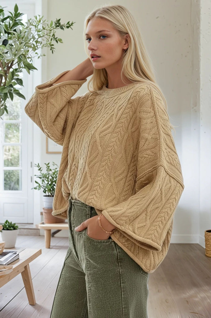 CABLE KNIT LOOK LIGHTWEIGHT SWEATER W1581TIA