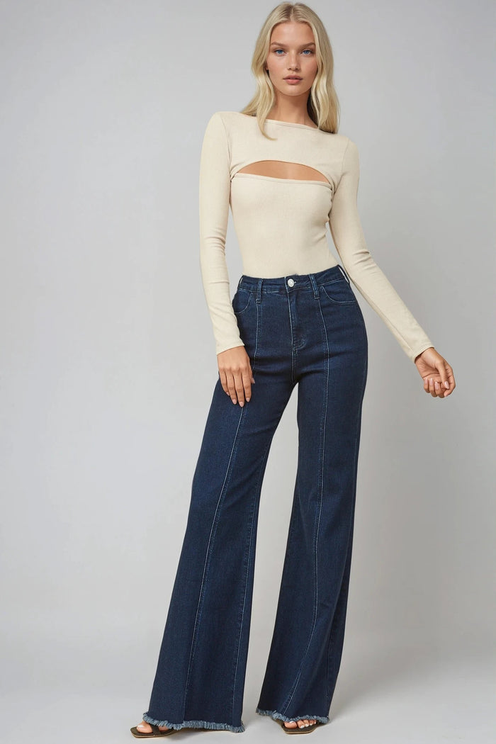 MULTIWEAR CUT OUT LONG SLEEVE RIBBED BODYSUIT W4344RA