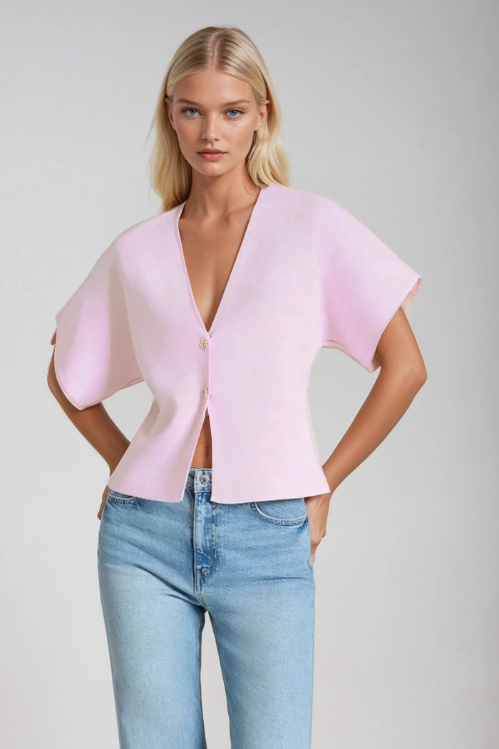 SHORT SLEEVED FINE KNIT CARDI WITH GOLD BUTTONS W1558TIB