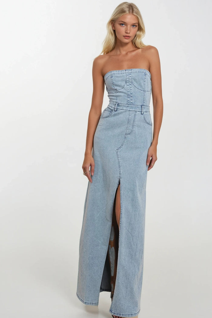 STRAPLESS DENIM MAXI DRESS W3135DIC