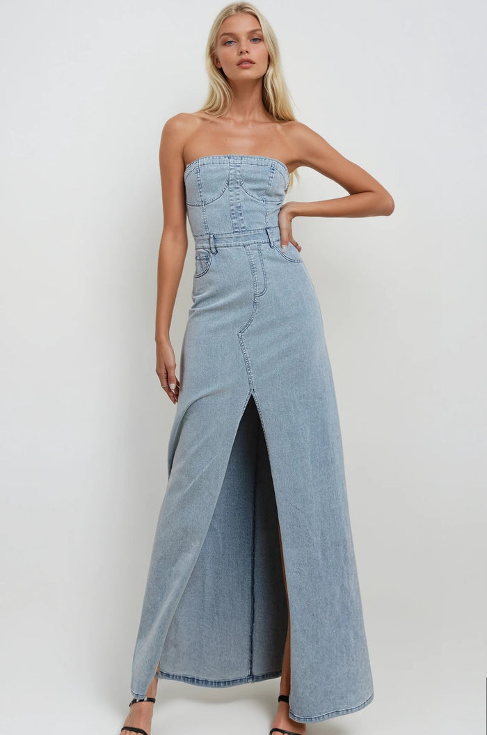 STRAPLESS DENIM MAXI DRESS W3135DIC