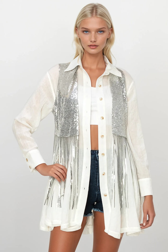 SEQUIN FRINGE VEST W6311JIB