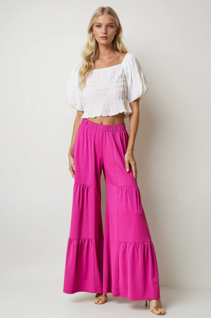 TIERED STRETCHTY YOGA PALAZZO PANTS W2421PD