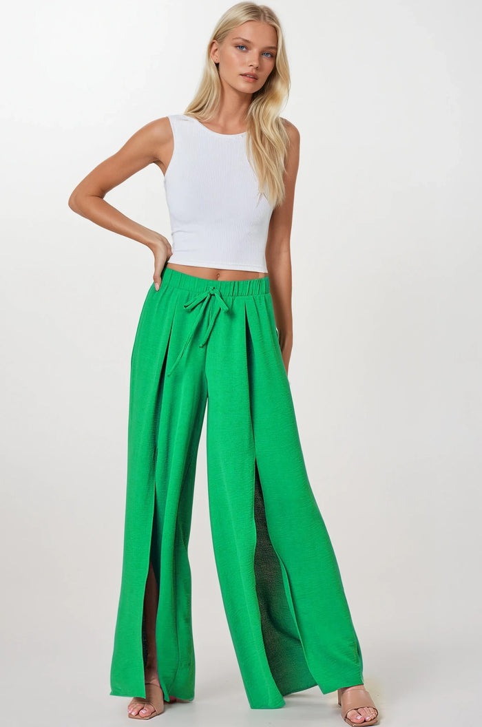 CREPE WOVEN SPLIT LEG PALAZZO PANTS W2327PF