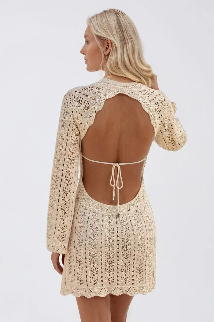 OPEN KNIT LONG SLEEVE SWIMSUIT COVER-UP TUNIC W3211DIA (Copy)