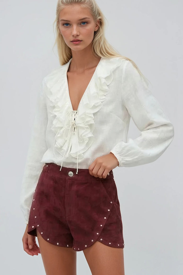 HEAVY WEIGHT STUDDED FAUX SUEDE SHORTS W2423PIA BLACK