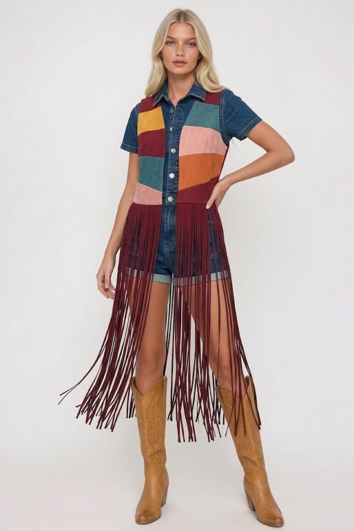 MAXI COLORBLOCK SUNRISE FAUX SUEDE VEST W6312JIB