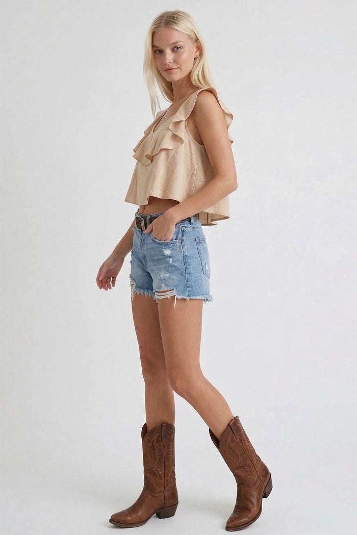 RUFFLED LINEN CROPPED BLOUSE W1459TIA