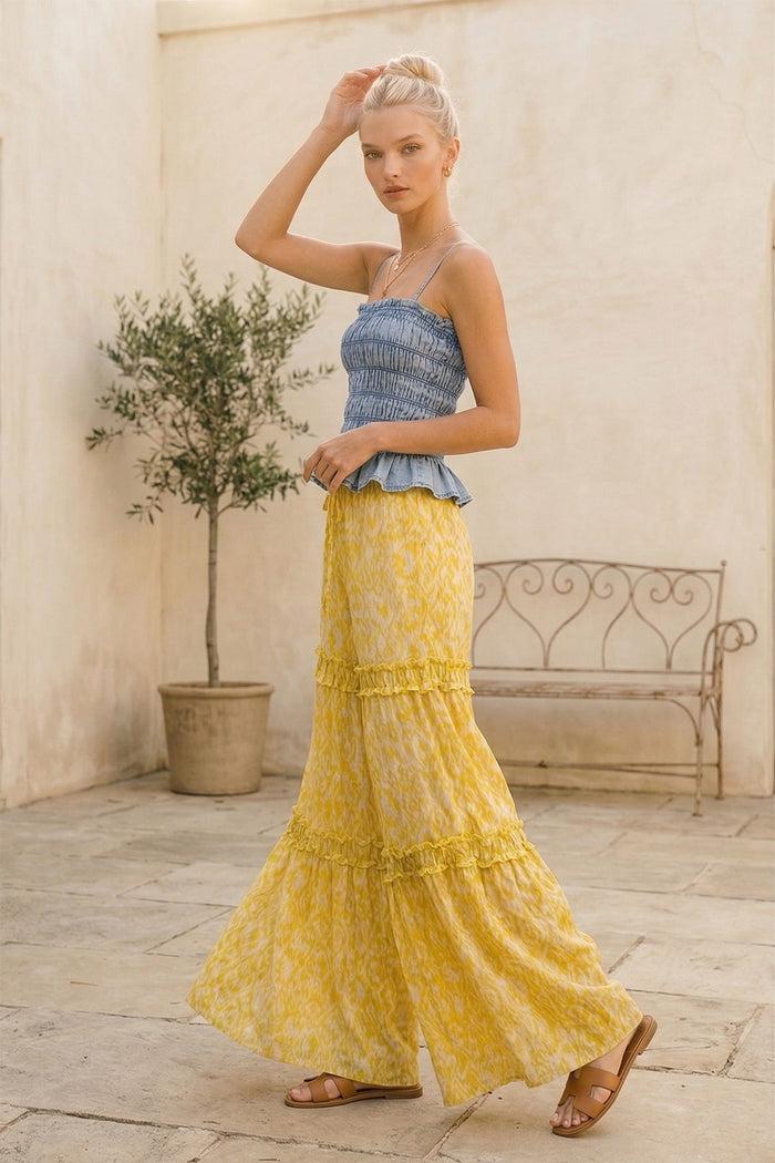 CHIFFON FLORAL PRINT TIERED PALAZZO PANTS W2373PD
