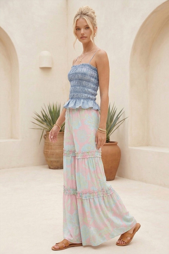FLORAL PRINT TIERED PALAZZO PANTS W2373PC