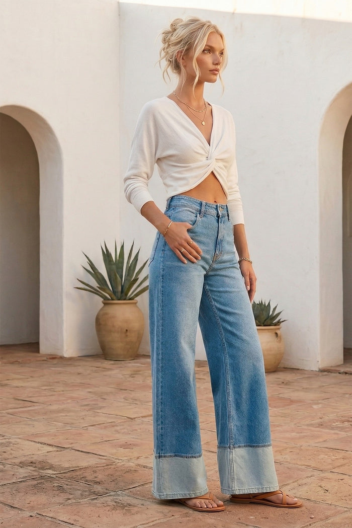 PREMIUM MID RISE CUFFED FULL LENGTH JEANS W2442PIB