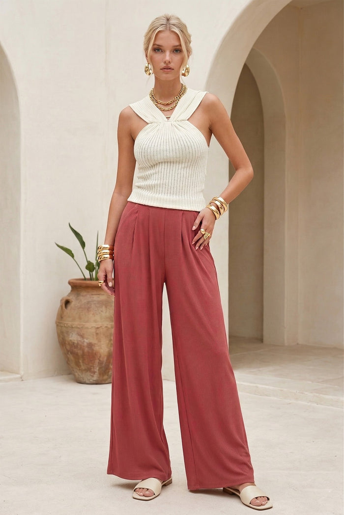 RIBBED PALAZZO WITH POCKETS W2308PIA