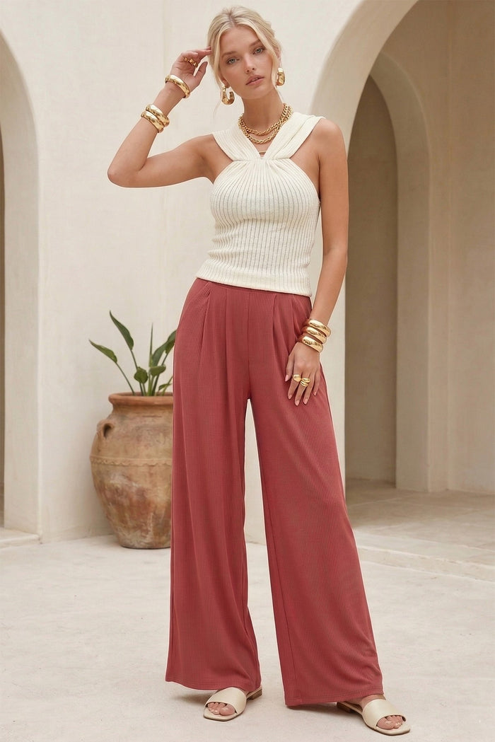 RIBBED PALAZZO WITH POCKETS W2308PIA