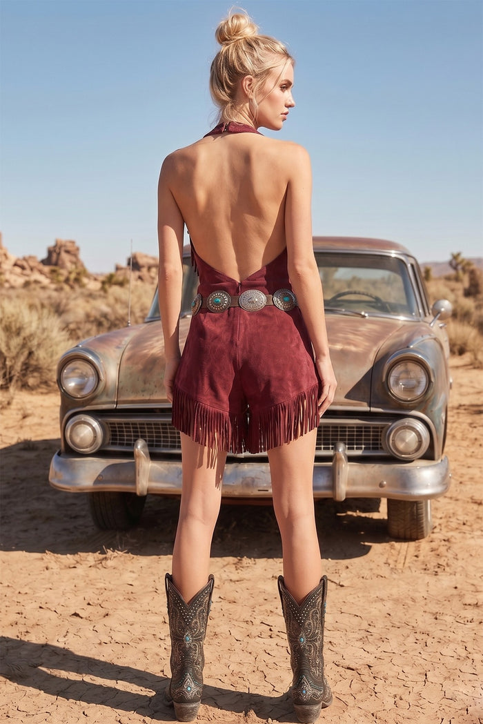 FW PREVIEW OF FAUX SUEDE FRINGED ROMPER W4444RIA