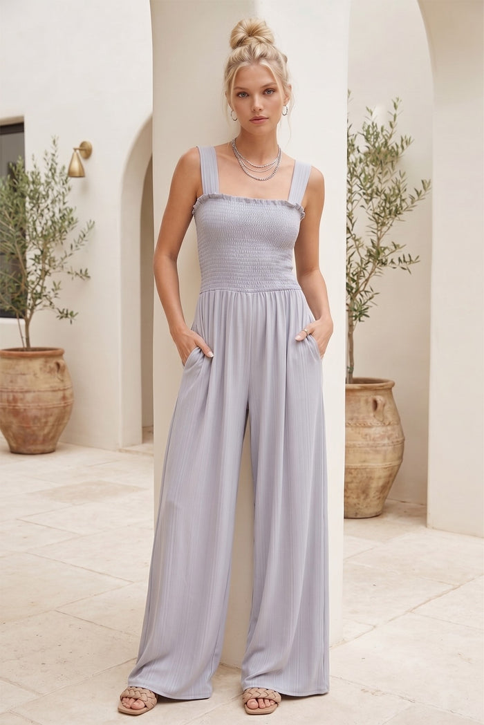 RIBBED KNIT SMOCKED JUMPSUIT W4451RB