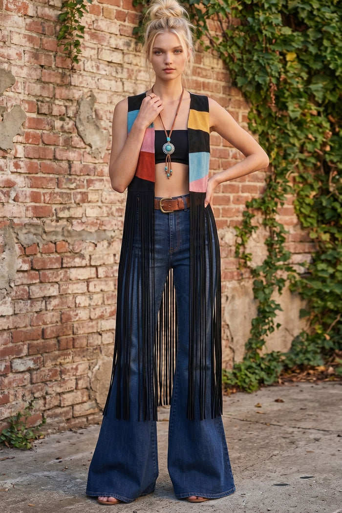 MAXI COLORBLOCK SUNRISE FAUX SUEDE VEST W6312JIB
