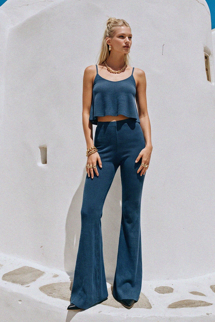 RIBBED KNIT CAMI AND FLARED PANTS SET W1383TD  W2300