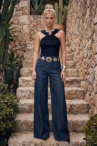 SHEER RIBBED LUXE HALTER DETAIL SLEEVELESS TOP W1567TIA