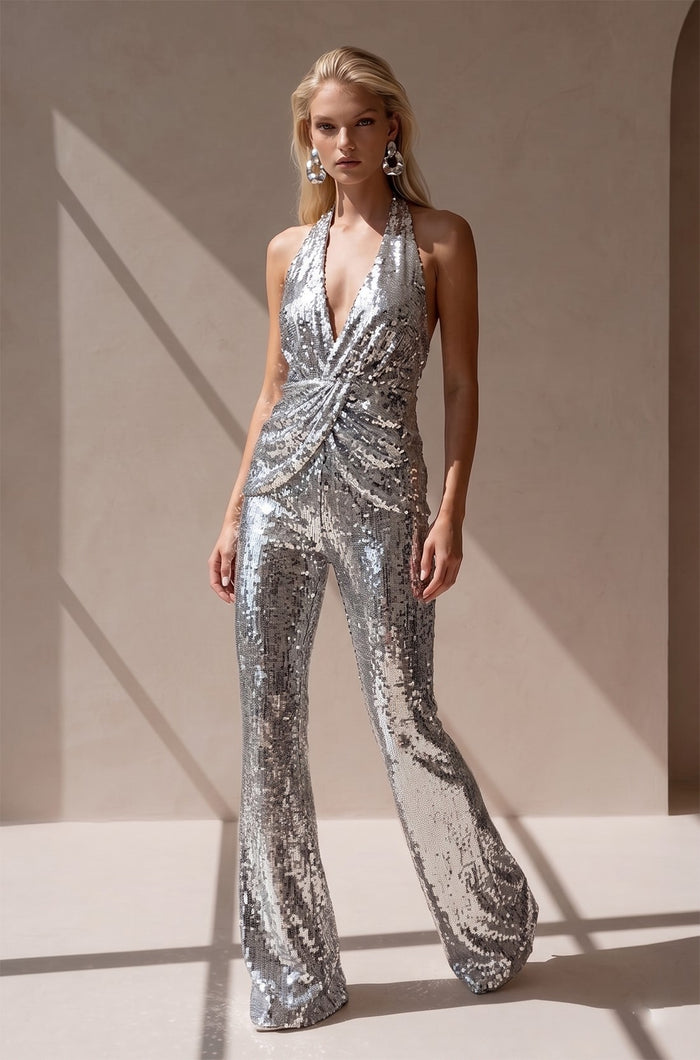 PREMIUM SEQUIN HALTER JUMPSUIT W4465RIA