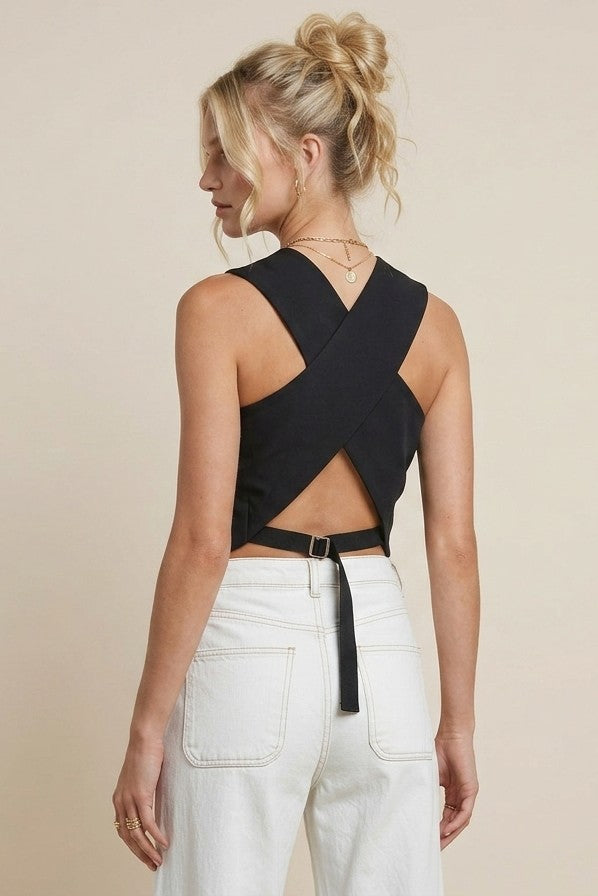 CRISS CROSS BACK DETAILED TAILORED VEST W6443JIA