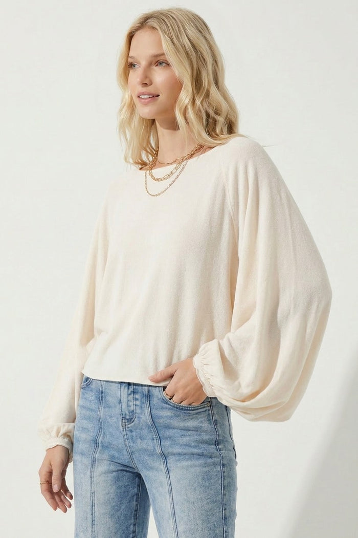 BALLOON SLEEVED FINE KNIT LONG SLEEVED TOP W1631TIA IVORY