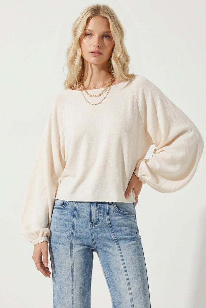 BALLOON SLEEVED FINE KNIT LONG SLEEVED TOP W1631TIA IVORY