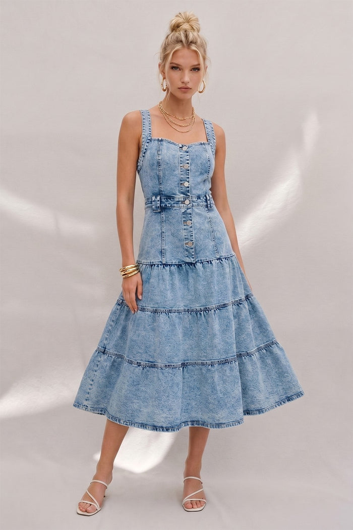 BOHO PREMIUM DENIM TIERED DRESS W3328DIA