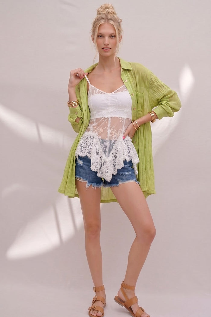 GAUZE WIDE SWEEP PANELED SHIRTING W3333DIA