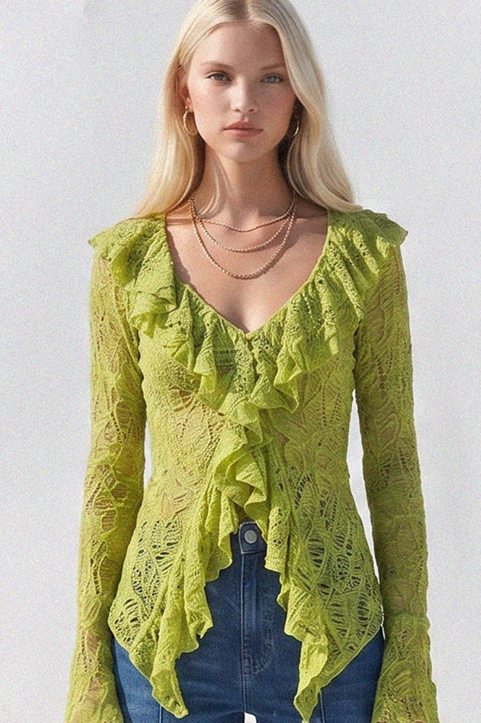 LONG SLEEVE BOHO LACE TOP W1585TIA