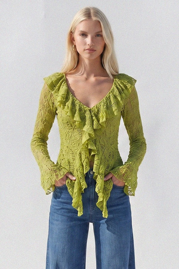 LONG SLEEVE BOHO LACE TOP W1585TIA