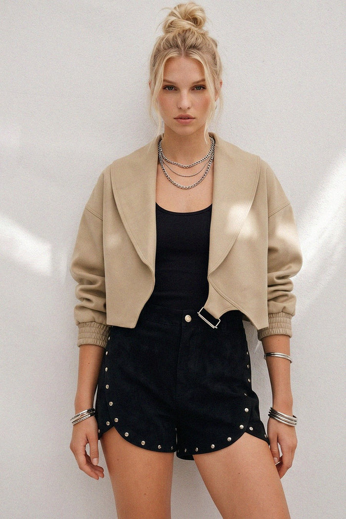 CROPPED TRENCH BOMBER JACKET WITH SINGLE CLASP W6472JIA
