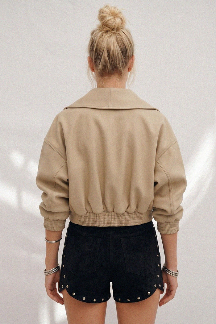 CROPPED TRENCH BOMBER JACKET WITH SINGLE CLASP W6472JIA