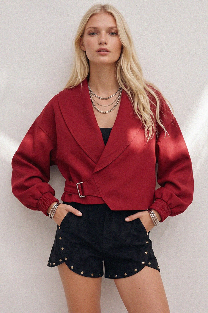 CROPPED TRENCH BOMBER JACKET WITH SINGLE CLASP W6472JIA